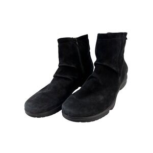 Mephisto Air-Jet Black Suede Ruched Ankle Boots Womens Size 8.5 Side Zip Comfort